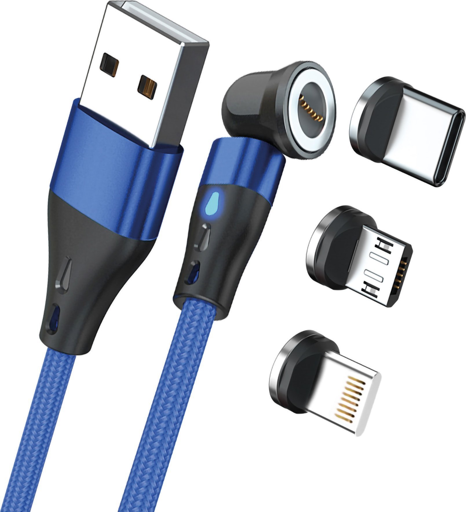 Kabel USB Realpower USB-A - USB-C + microUSB + Lightning 1 m Niebieski (439638)