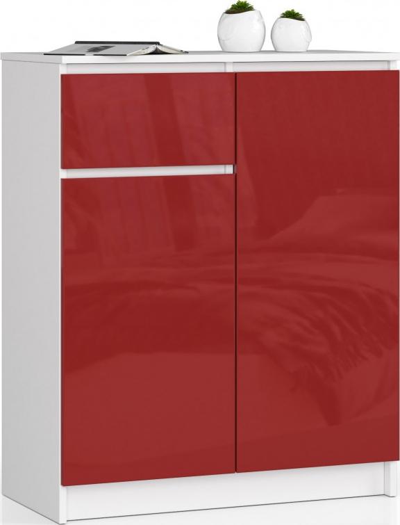 Fabryka Mebli Akord KOMODA K 80 cm 2 DRZWI 1 SZUFLADA BIAŁA / CZERWONY POŁYSK
