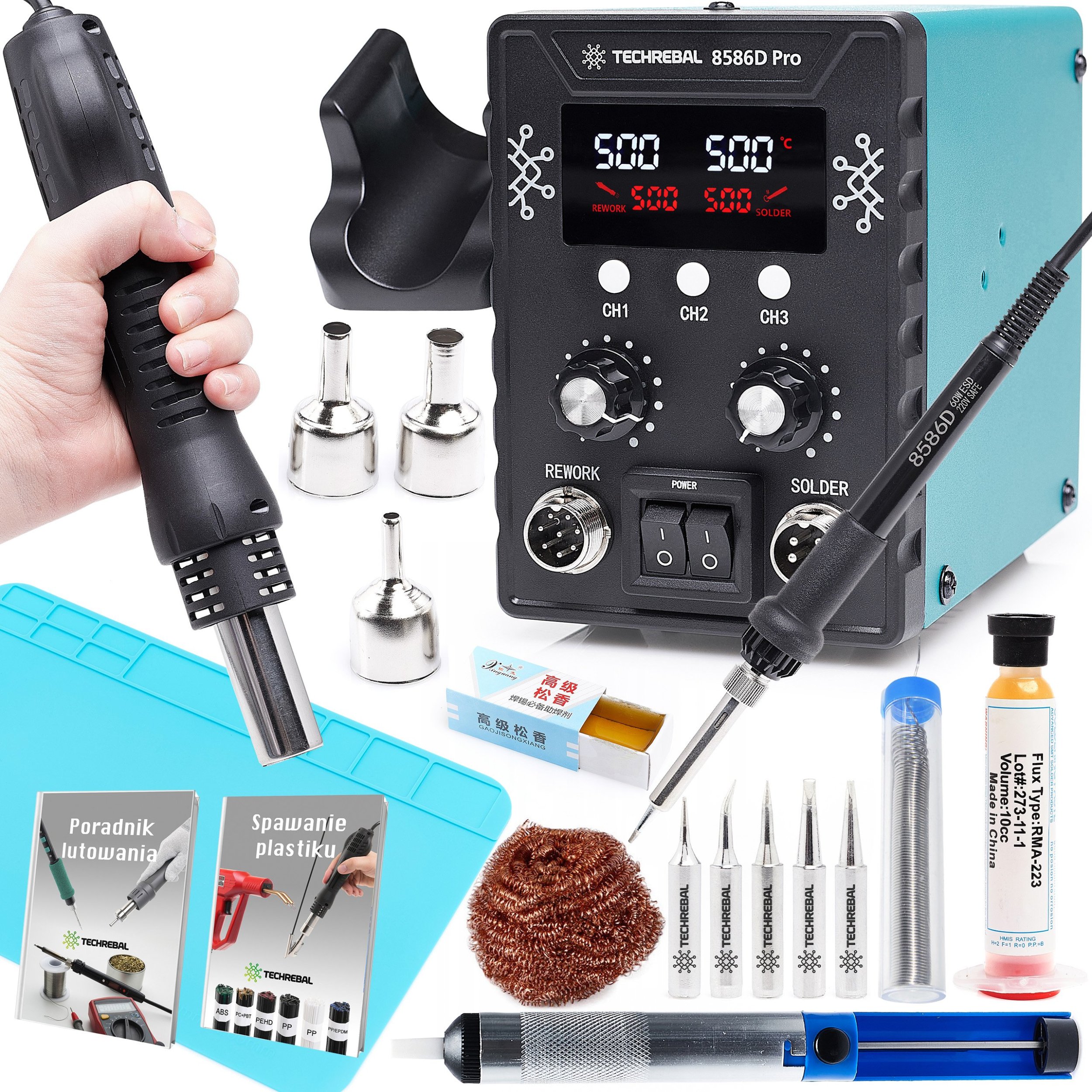 Zestaw Stacja Lutownicza Techrebal 2w1 Lutownica + Max Pack 11 Akcesoriów