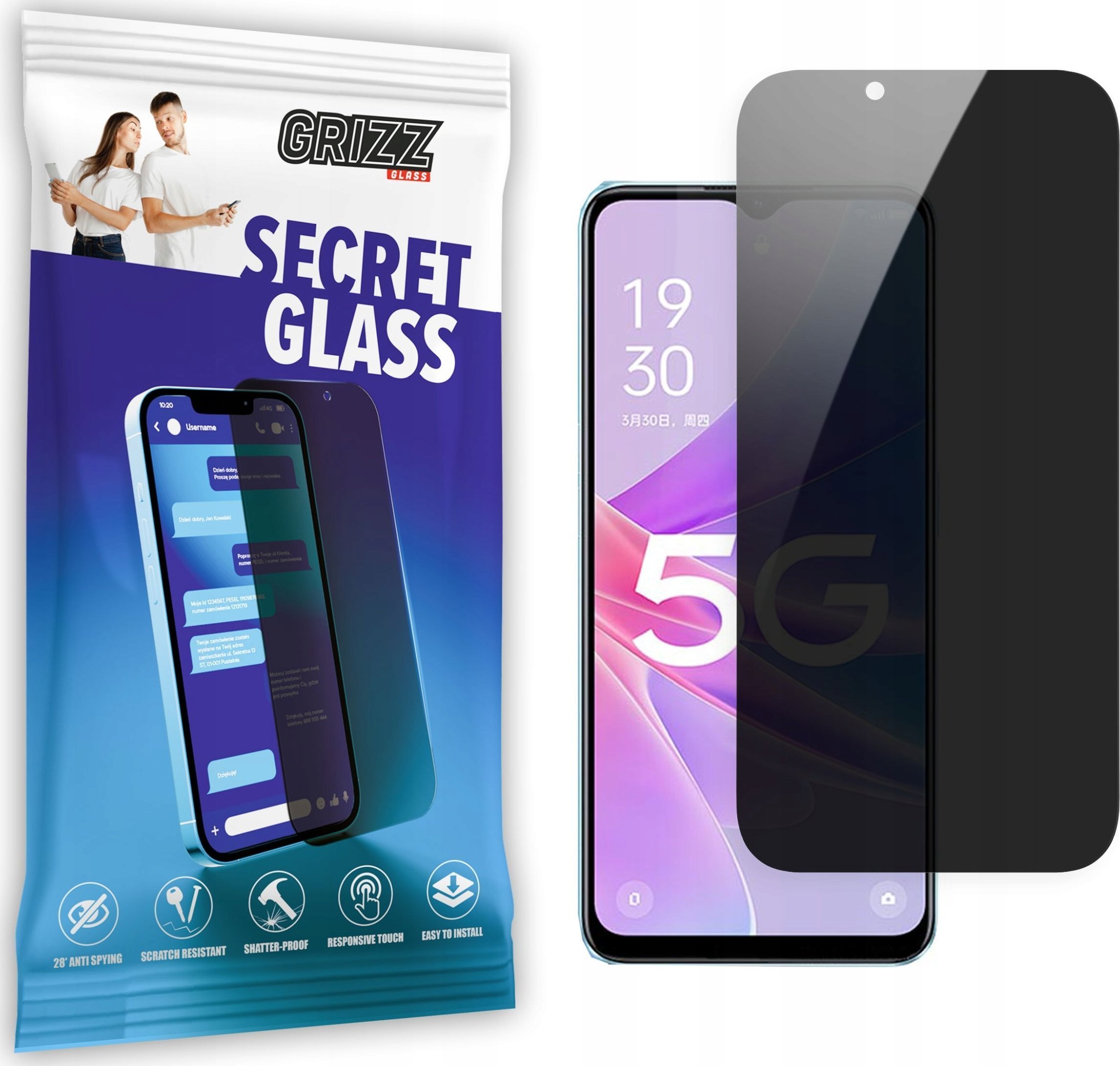 GrizzGlass Szkło prywatyzujące GrizzGlass SecretGlass Oppo A1x 5G