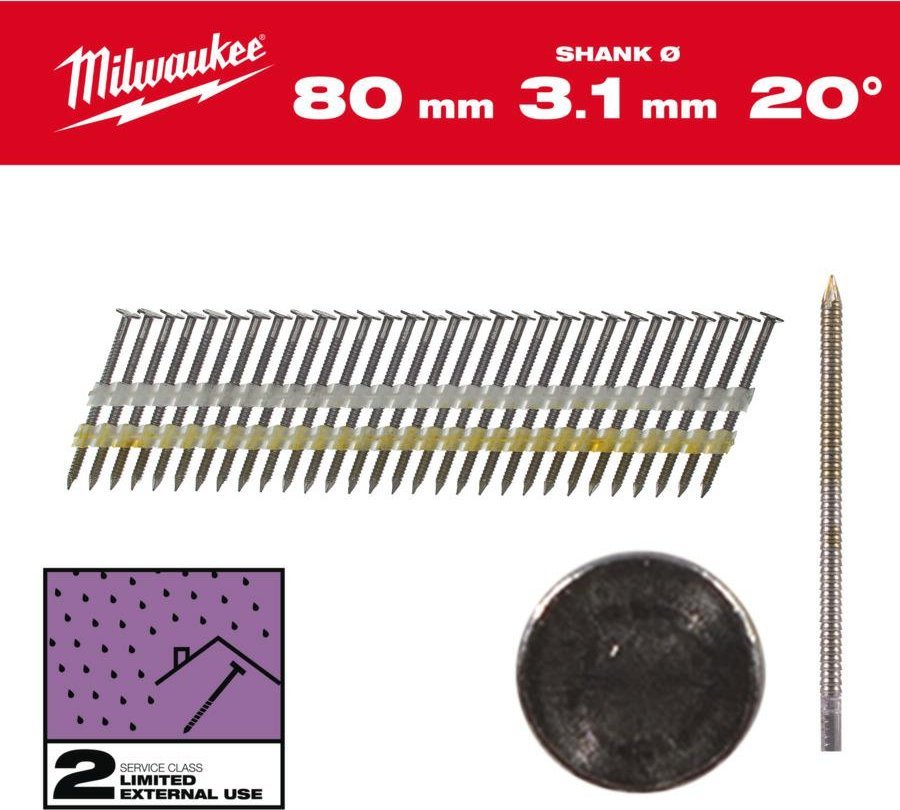 Milwaukee MILWAUKEE GWOŹDZIE PIERŚCIENIOWE 2.8 x 80mm /1750szt. DO M18 FFN21 GALWANIZOWANE