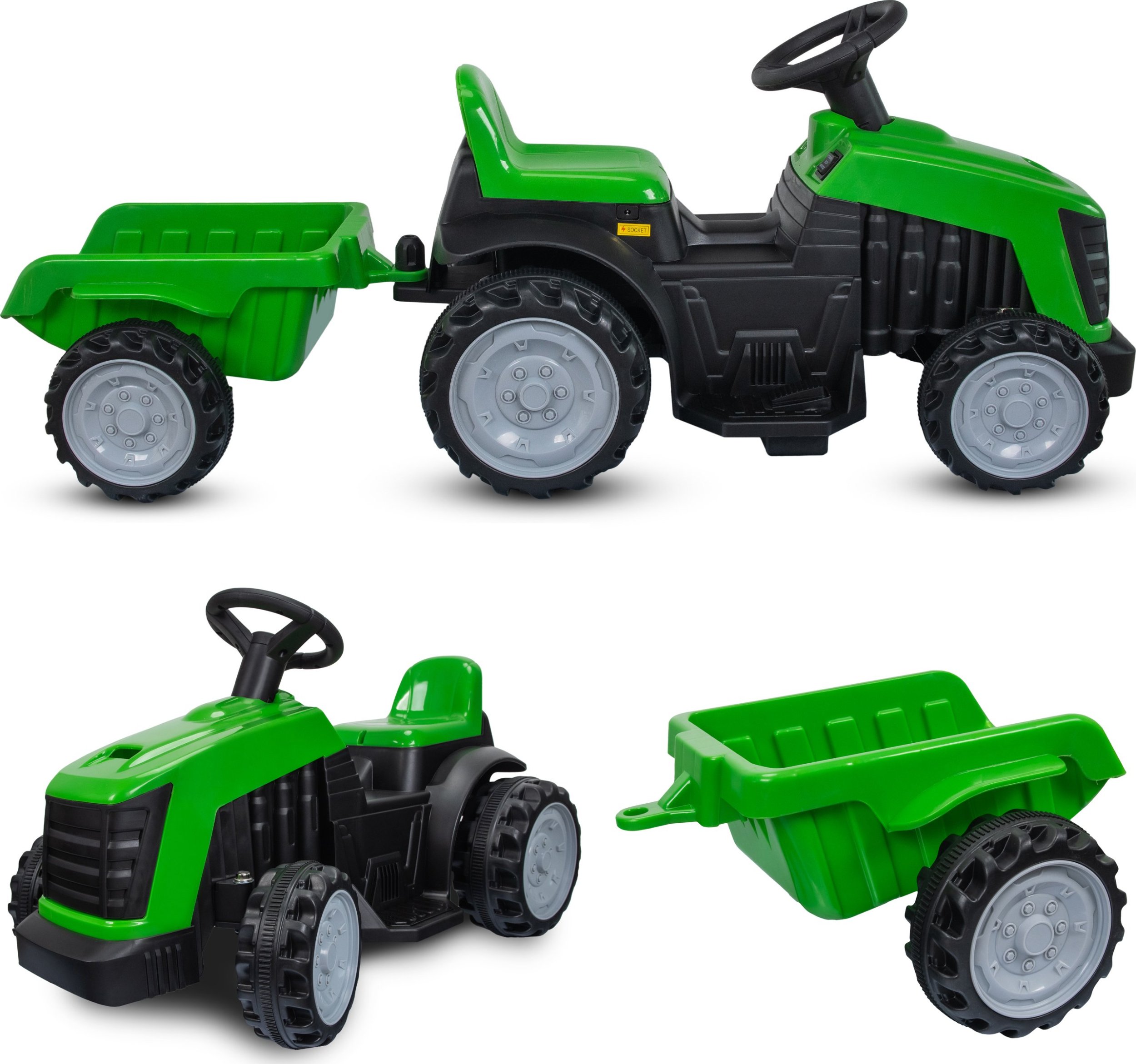 Coil Coil traktor na akumulator z przyczepką dla dzieci traktorek pojazd przyczepka zielony