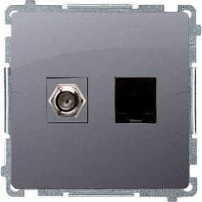 Kontakt-Simon Gniazdo antenowe typu F + komputerowe RJ45 Simon Basic srebrny mat (BMAFRJ45.01/43)