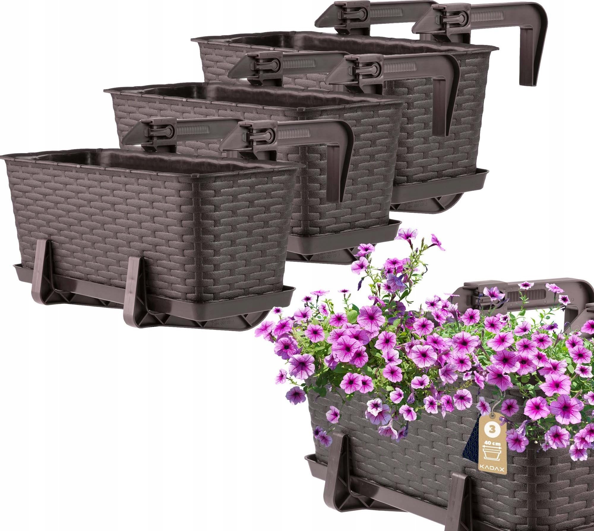 Kadax KADAX 3x Skrzynka Balkonowa Doniczka 40cm Uchwyty