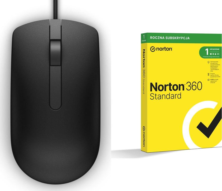Mysz Dell MS116 (570-AAIR) + Norton 360 Standard 1 urządzenie 12 miesięcy (21408666)