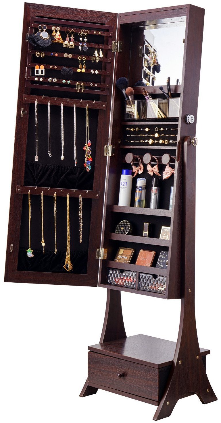 Brązowa Szafa na Biżuterię z Pełnowymiarowym Lustrem