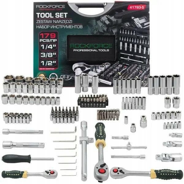 Zestaw narzędzi 179el. 1/4" 3/8" 1/2" (6-kątnych)