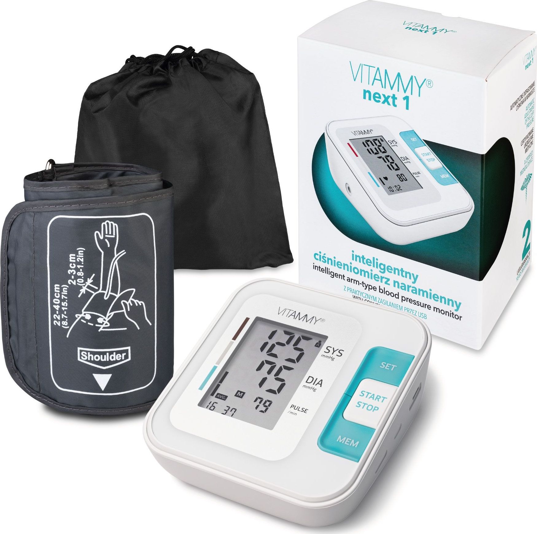 Ciśnieniomierz Vitammy VITAMMY NEXT 1 Ciśnieniomierz naramienny z mankietem 22-40cm, zasilany USB, idealny do domu