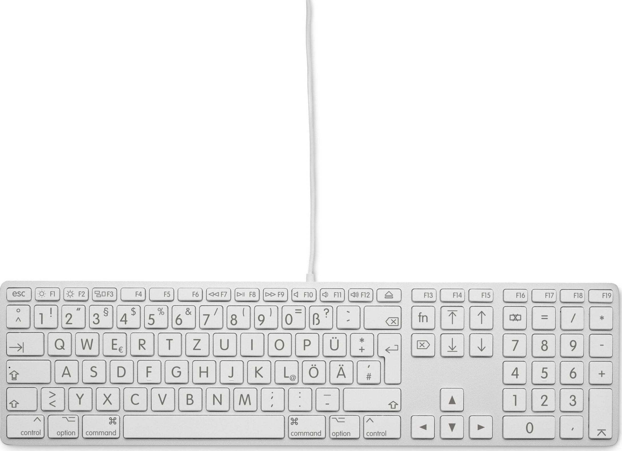 Klawiatura LMP Large Font USB Keyboard 110 keys wired USB keyboard with 2x USB and aluminum upper cover - German