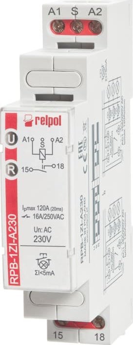 Relpol Przekaźnik bistabilny 120 A (20 ms) 1P 16A 230VAC RPB-1ZI-A230 864388