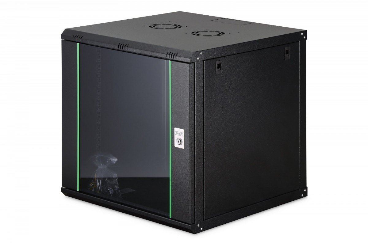 Szafa Digitus Szafa sieciowa wisząca jednosekcyjna Dynamic 19" 12U, 600x600, szklane drzwi, czarny, niezmontowana, 60kg