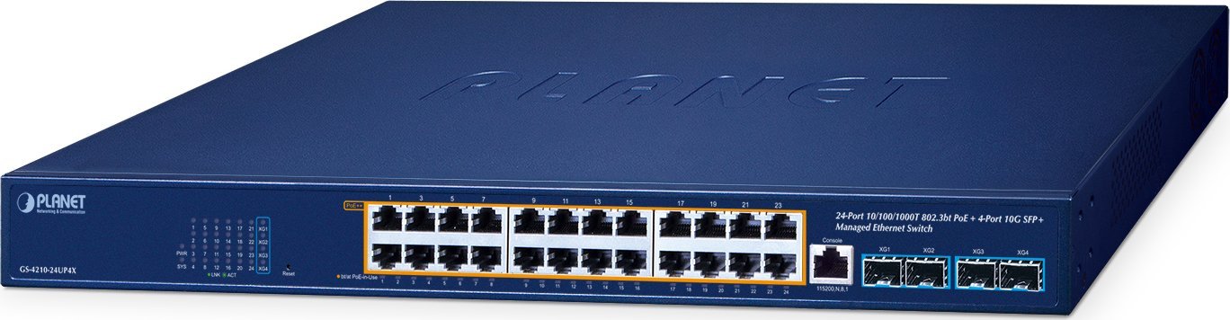 Switch Planet PLANET GS-4210-24UP4X łącza sieciowe Zarządzany L2/L4 Gigabit Ethernet (10/100/1000) Obsługa PoE Niebieski
