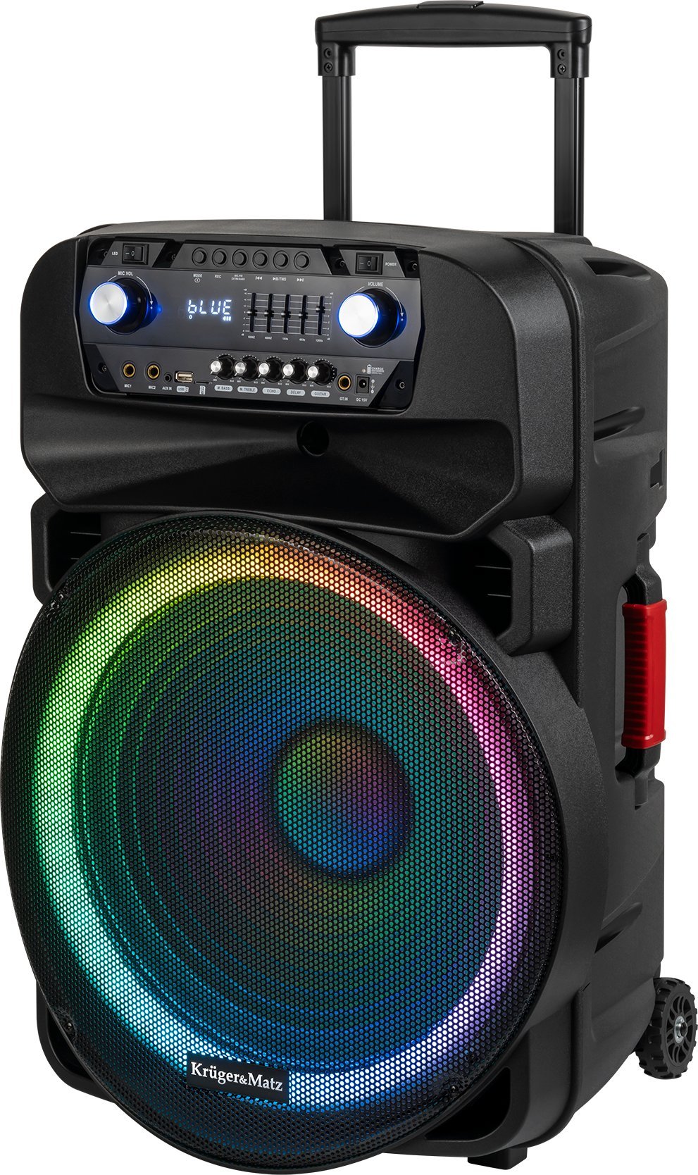 Kolumna Kruger&Matz Aktywna kolumna głośnikowa (z 2 mikrofonami bezprzewodowymi UHF, SD, Bluetooth, FM, USB, LED) 60 Watt