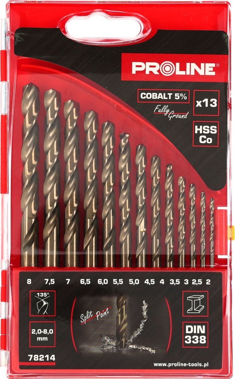 Wiertło Pro-Line WIERTŁA DO METALU HSSCO DIN338 SZLIF.13SZT(2-8MM) PROLINE
