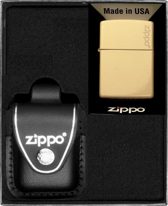 Zestaw ZIPPO Zapalniczka FLAT SAND LOGO Prezentowy No3