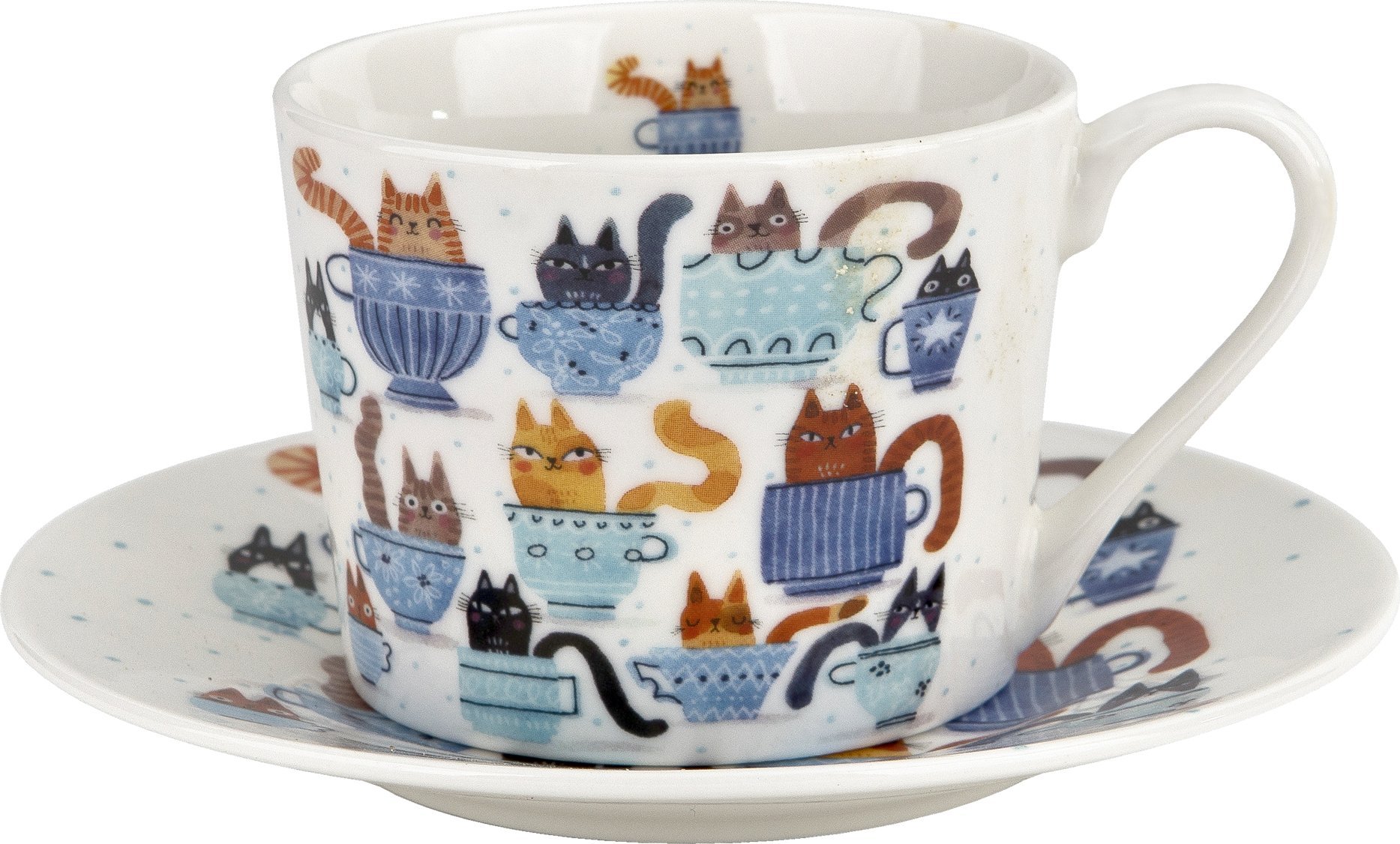 Filiżanka porcelanowa 230 ml + spodek Koty w filiżankach