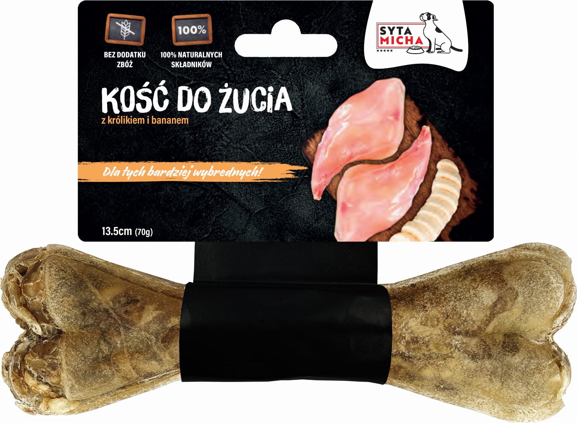 Syta Micha SYTA MICHA Kość do żucia dla wybrednych psów z królikiem i bananem 13,5cm