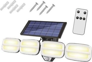 Kinkiet LTC Lampa ścienna solarna regulowana z pilotem 8 LED COB 800lm PIR IP65 4800mAh (f)
