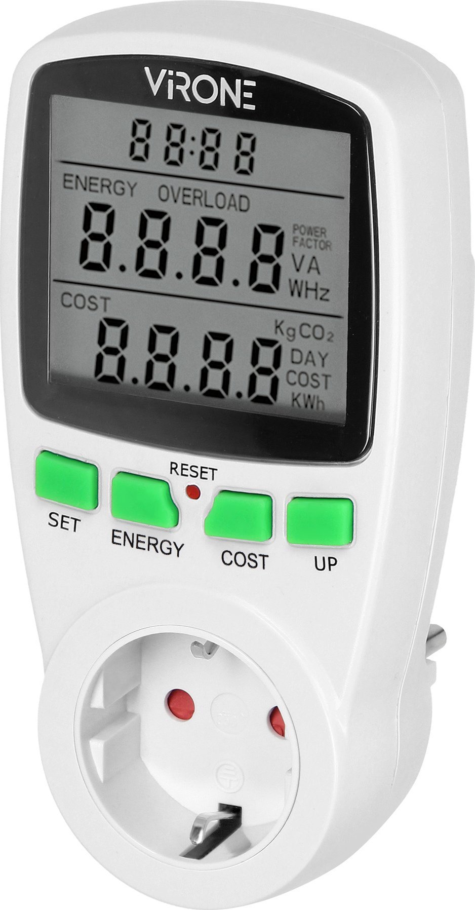 Orno Jednotaryfowy watomierz, kalkulator energii z wyświetlaczem LCD, jedna taryfa, wbudowany akumulator, wersja Schuko