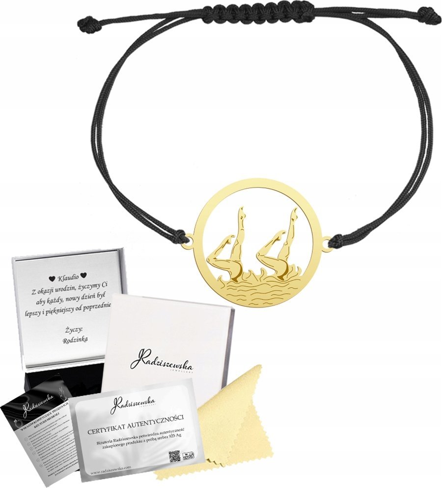 Radziszewska Jewellery Bransoletka Złota Pływanie Synchroniczne Sznurek SREBRO 925 Prezent GRAWER