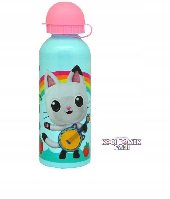 Butelka aluminiowa / bidon / korek niekapek / Koci domek Gabi / błękitna