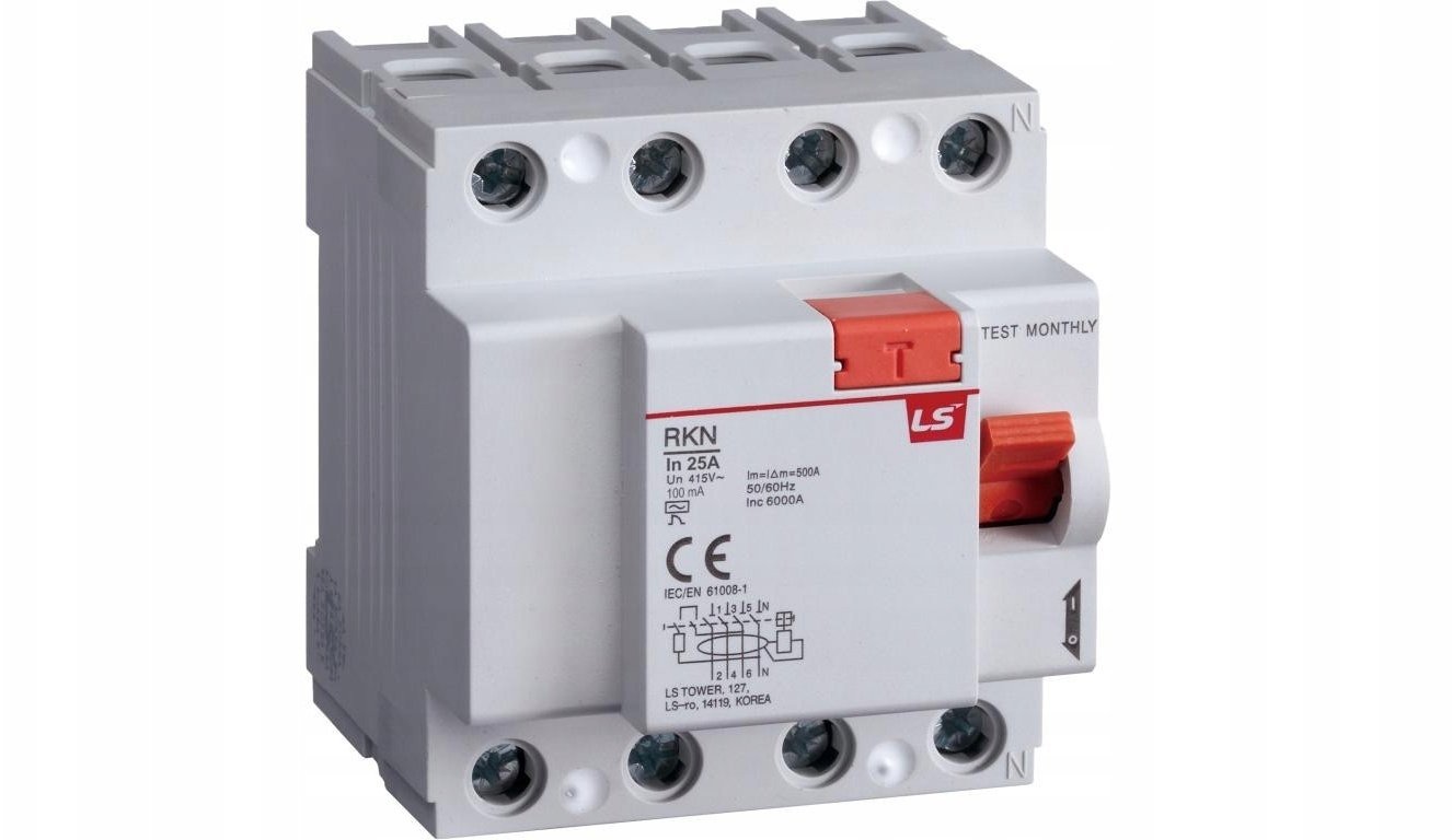 Wyłącznik różnicowoprądowy 4P 25A 0,1A typ A RKN4P 25A 100MAA 06220457R0