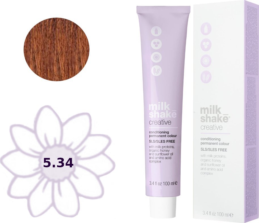 Milk Shake Milk Shake, Creative, SLS/SLES-Free, Permanent Hair Dye, 5.345GC Golden Copper Light Brown, 100 ml For Women