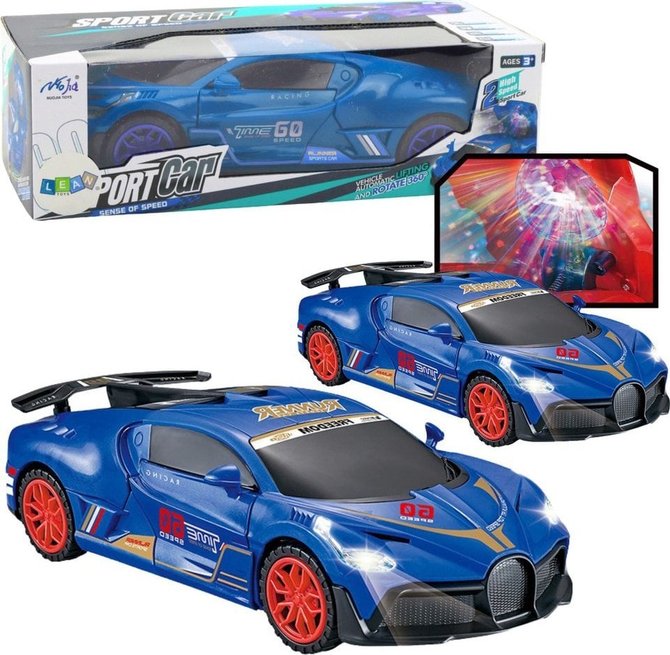 LeanToys Auto Sportowe Czujnik Przeszkód Kula Led Obrót 360 Światła Dźwięk Niebieski