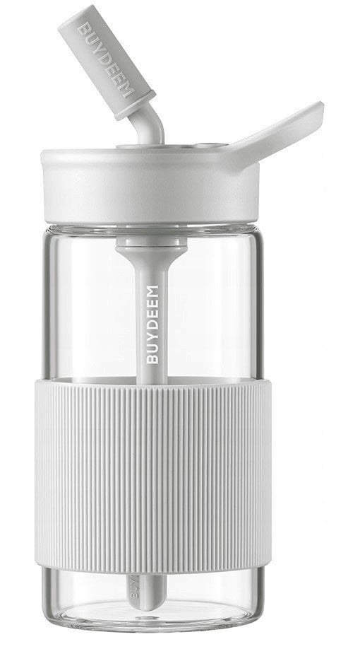 BUYDEEM Szklana butelka ze słomką 500 ml, model CD1017, kolor Oat White