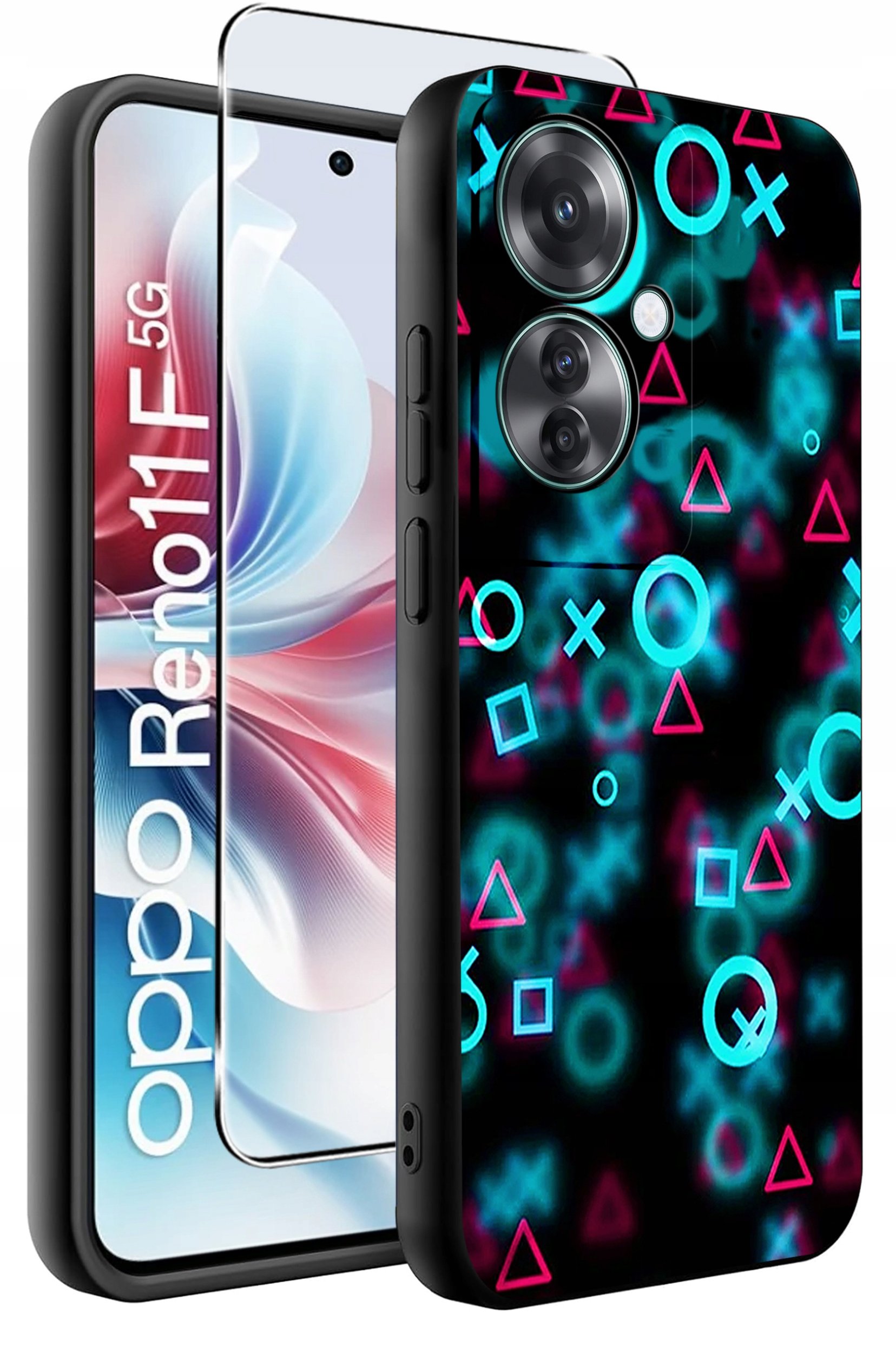 ETUI do Oppo Reno11 F 5G WZORY | SILIKONOWE MATT CASE + SZKŁO HARTOWANE 9H