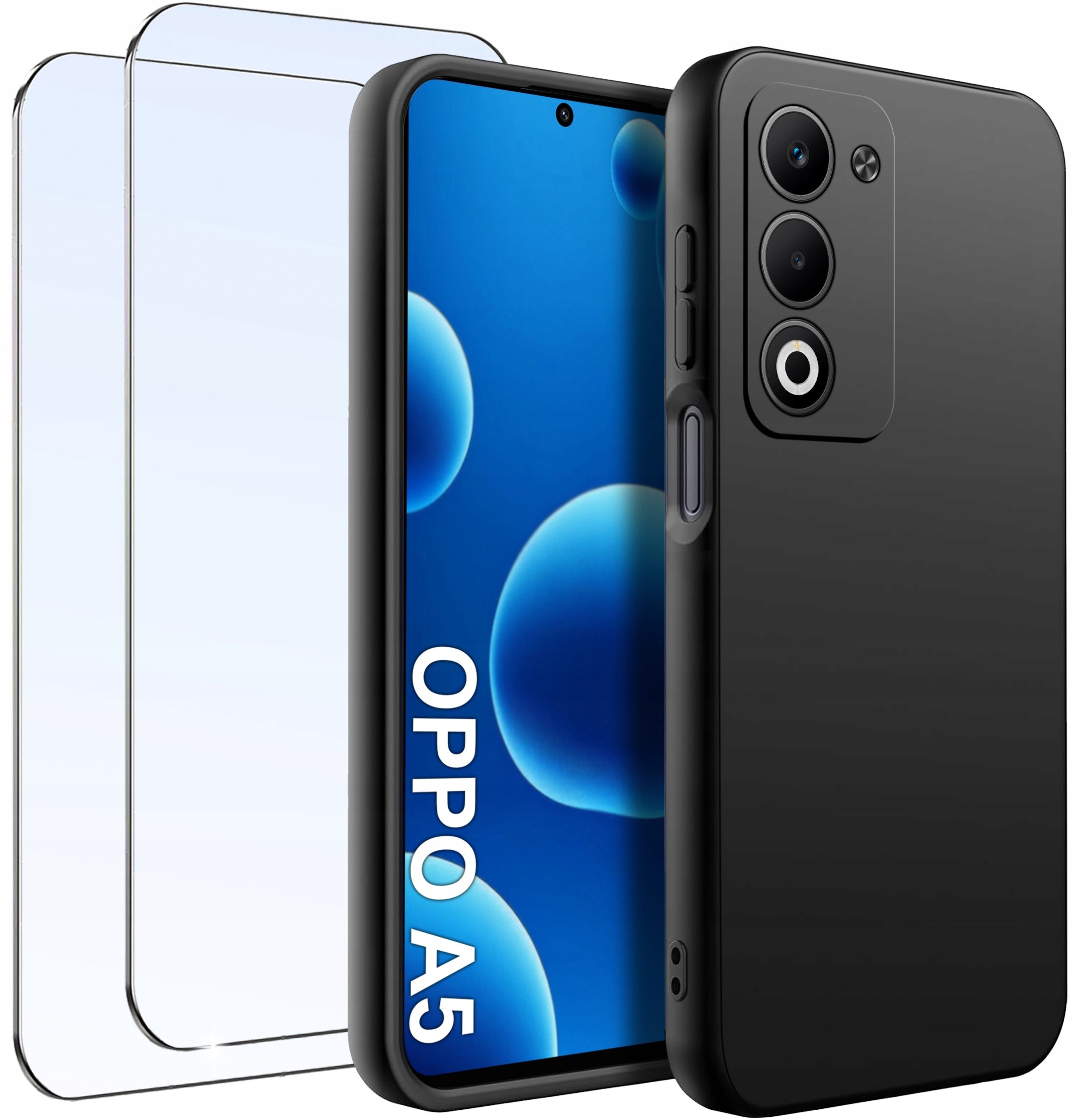 krainaGSM ZESTAW Etui do Oppo A5 4G|A5 5G Matowe Czarne Silikon Slim + 2 SZKŁO