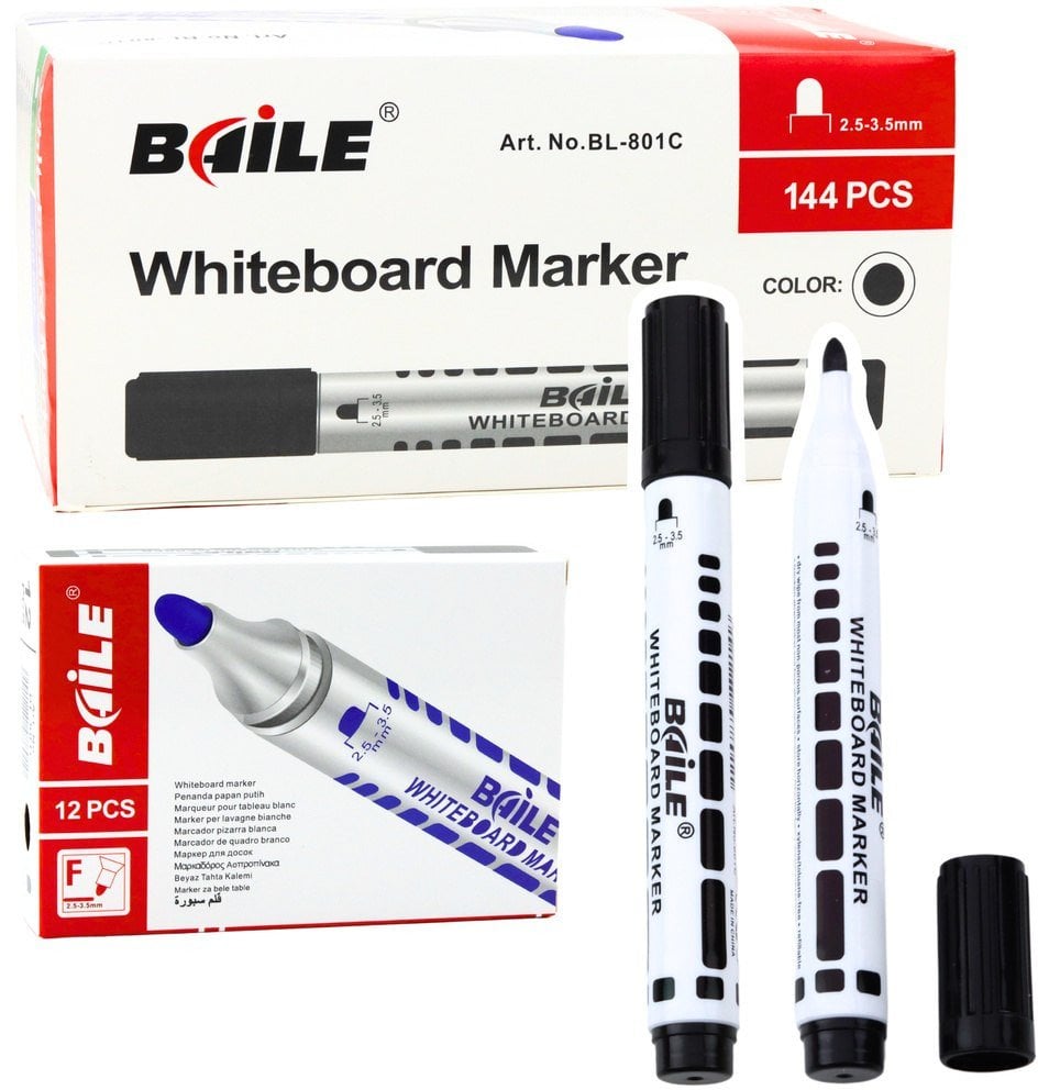 Zestaw Markery Do Tablicy Suchościeralnej Czarne 12szt