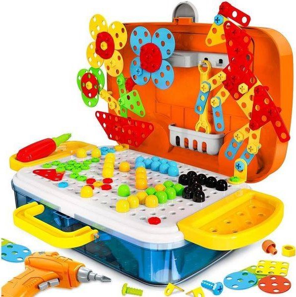 Kreatywna Mozaika W Walizce 258 el. Układanka 3D, Klocki, Wkrętarka Zestaw Konstrukcyjny