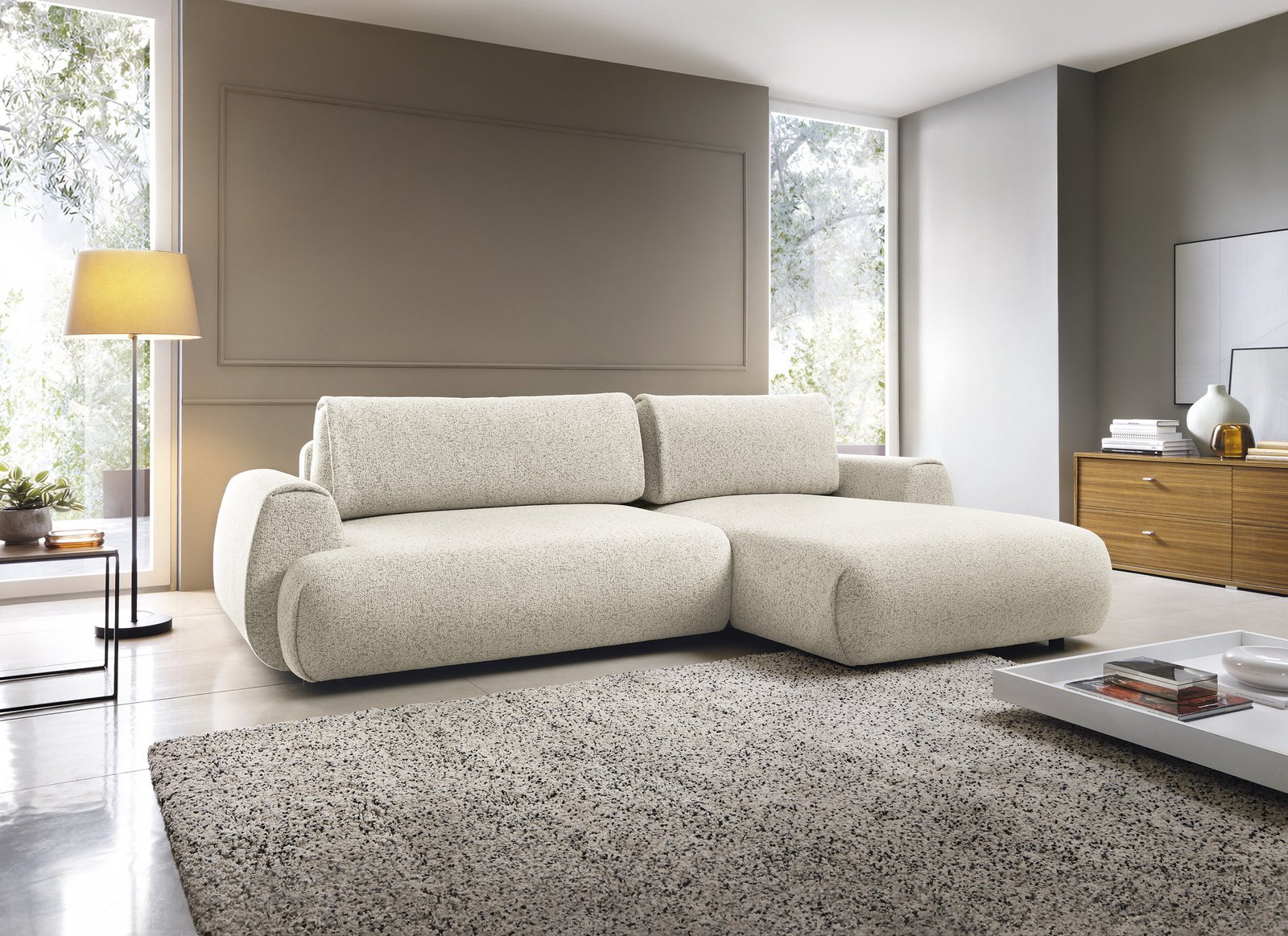 Narożnik do salonu w kształcie litery L VERNIO Puente 03 Jasny Beż Piaskowy