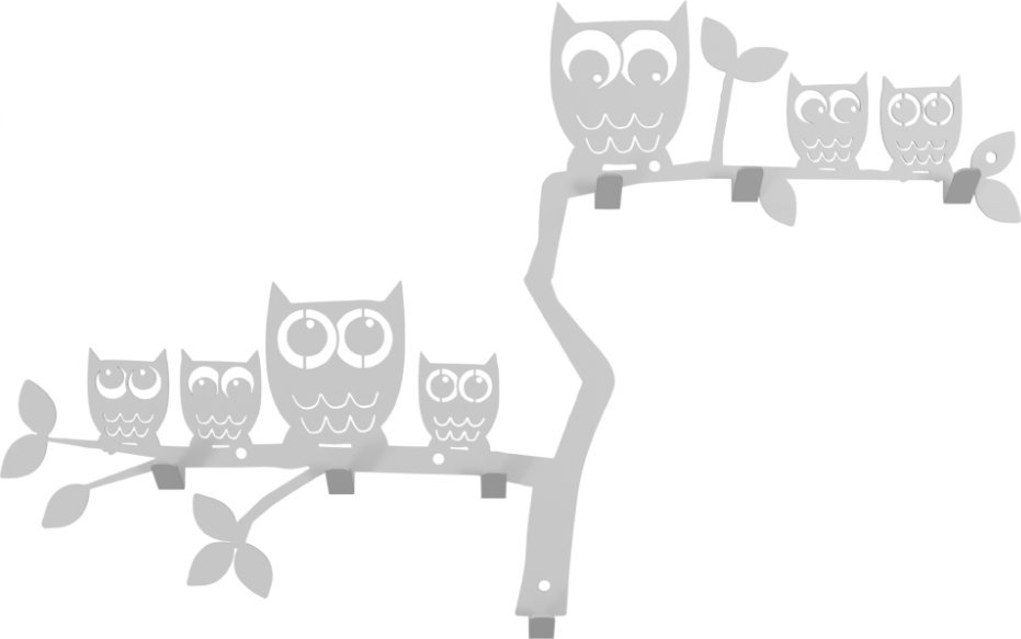 MT3CH Duży metalowy wieszak ścienny wiszący do przedpokoju na kurtki ubrania klucze loft SOWY srebrny