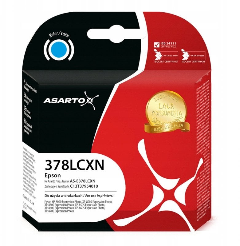 Tusz Asarto Tusz do Epson 378XL | C13T37954010 | 830 str. | light cyan