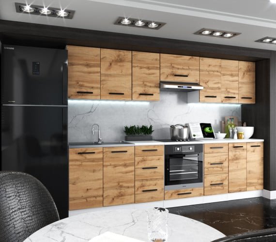 Zestaw Kuchenny Z Blatem Modułowy Roma 2.8m Biały San Sebastian Dąb Wotan