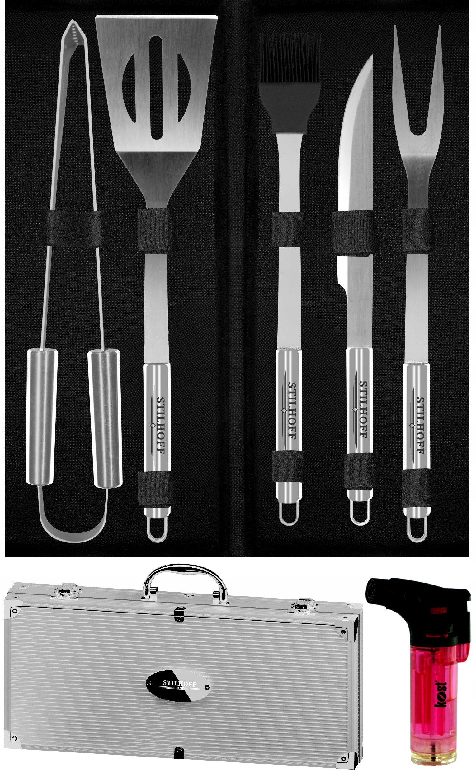 Zestaw akcesoria do GRILLA STILHOFF sztućce przybory 7szt 5+walizka+palnik