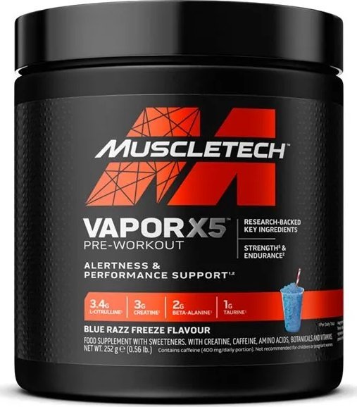MuscleTech - Przedtreningówka, Vapor X5, Blue Razz Freeze, Proszek 252g