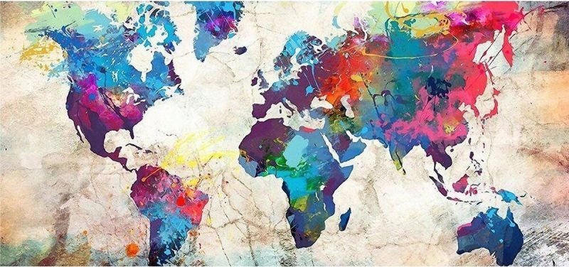 DUŻY Haft Diamentowy 120x60cm, MAPA, Obraz, Mozaika Diamentowa Diamond Painting, ATLAS ŚWIATA W KOLORZE