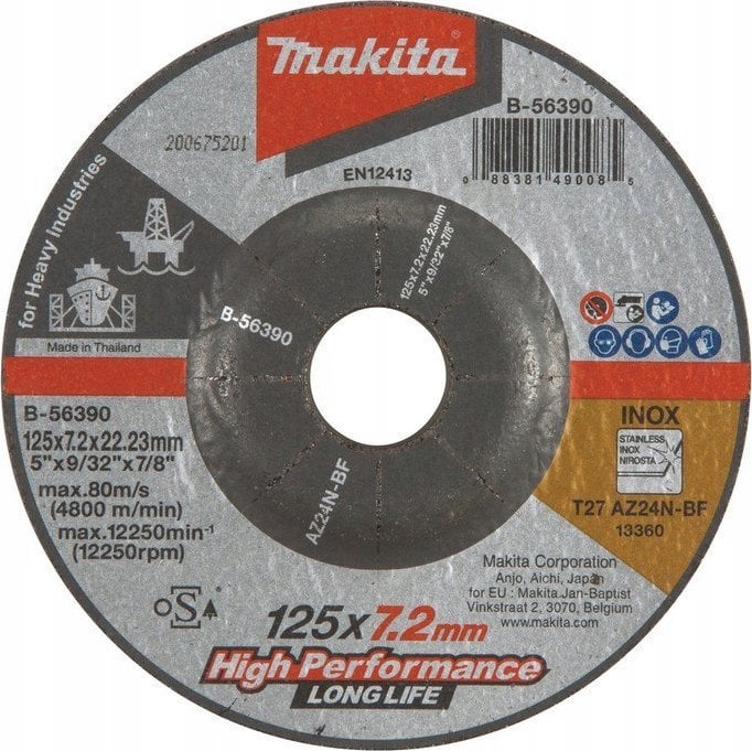 Makita TARCZA DO STALI NIERDZEWNEJ 125*7.2*22MM AZ24N