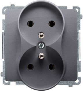 Kontakt-Simon Gniazdo podwójne Basic z/u z przesłonami srebrny mat (BMGZ2Mz.01/43)