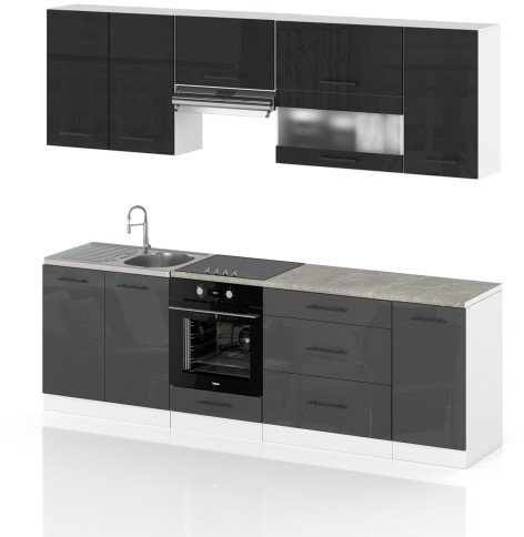 Meble Kuchenne Nowoczesne Duża Kuchnia Marocco 2.6m Czarny Szary Połysk