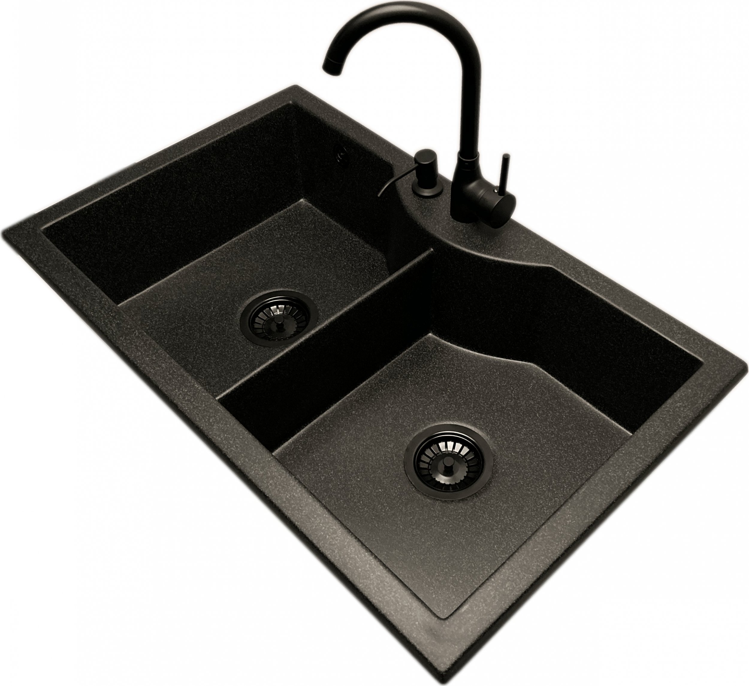 Zlewozmywak PREHNIT Zlewozmywak 2 komorowy PENTA grafit + bateria LUNA + dozownik