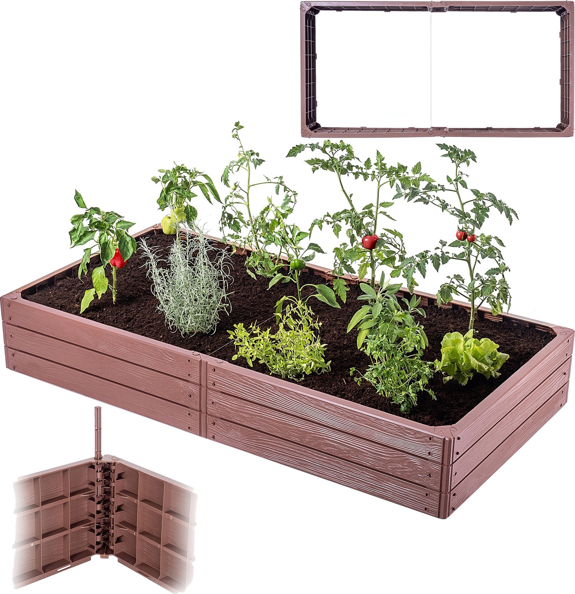 KADAX Warzywniak Podwyższona Grządka Skrzynia Ogrodowa Rabata Brązowa 150x75cm