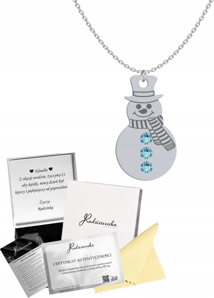 Radziszewska Jewellery Naszyjnik Srebrny Bałwan Boże Narodzenie Prezent 925 ŻYCZENIA GRATIS