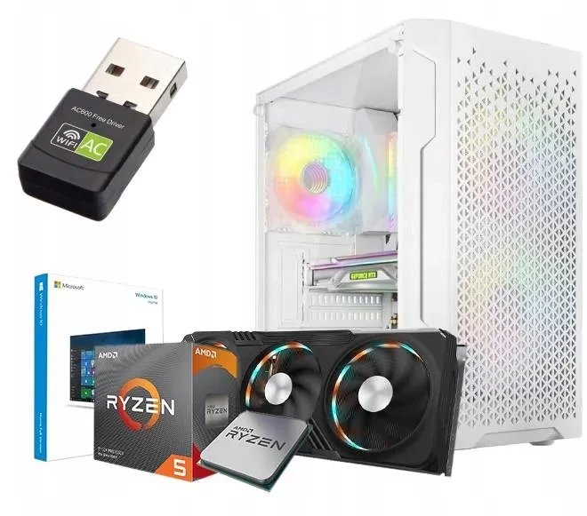 BIAŁY KOMPUTER DO GIER AMD RYZEN 5 3600 32GB RTX 5060 8GB SSD M.2 1TB W11 RGB