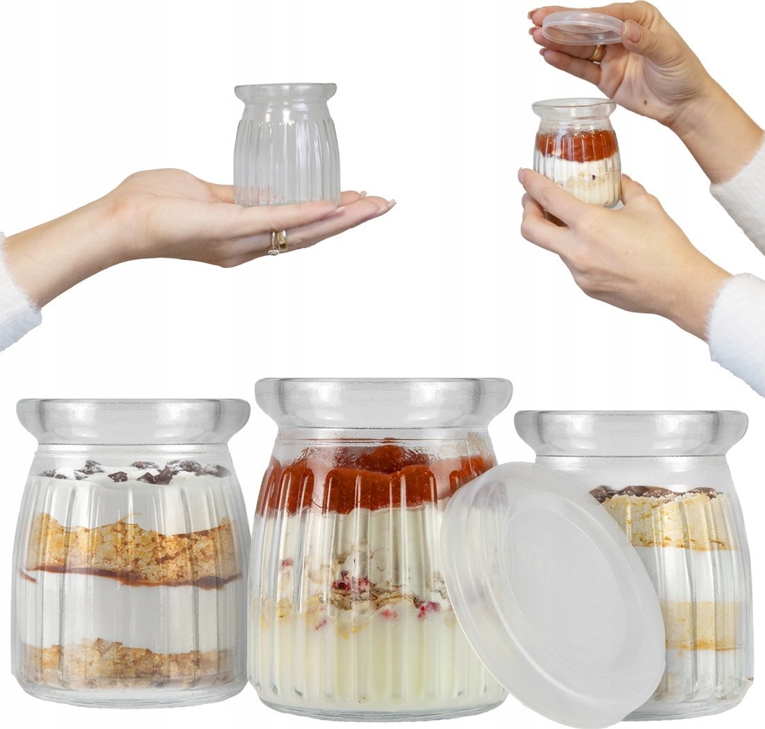 5x POJEMNIKI NA DESERY 150 ml Słoik SZKLANY w PRĄŻKI Na Deserki Do Deserów