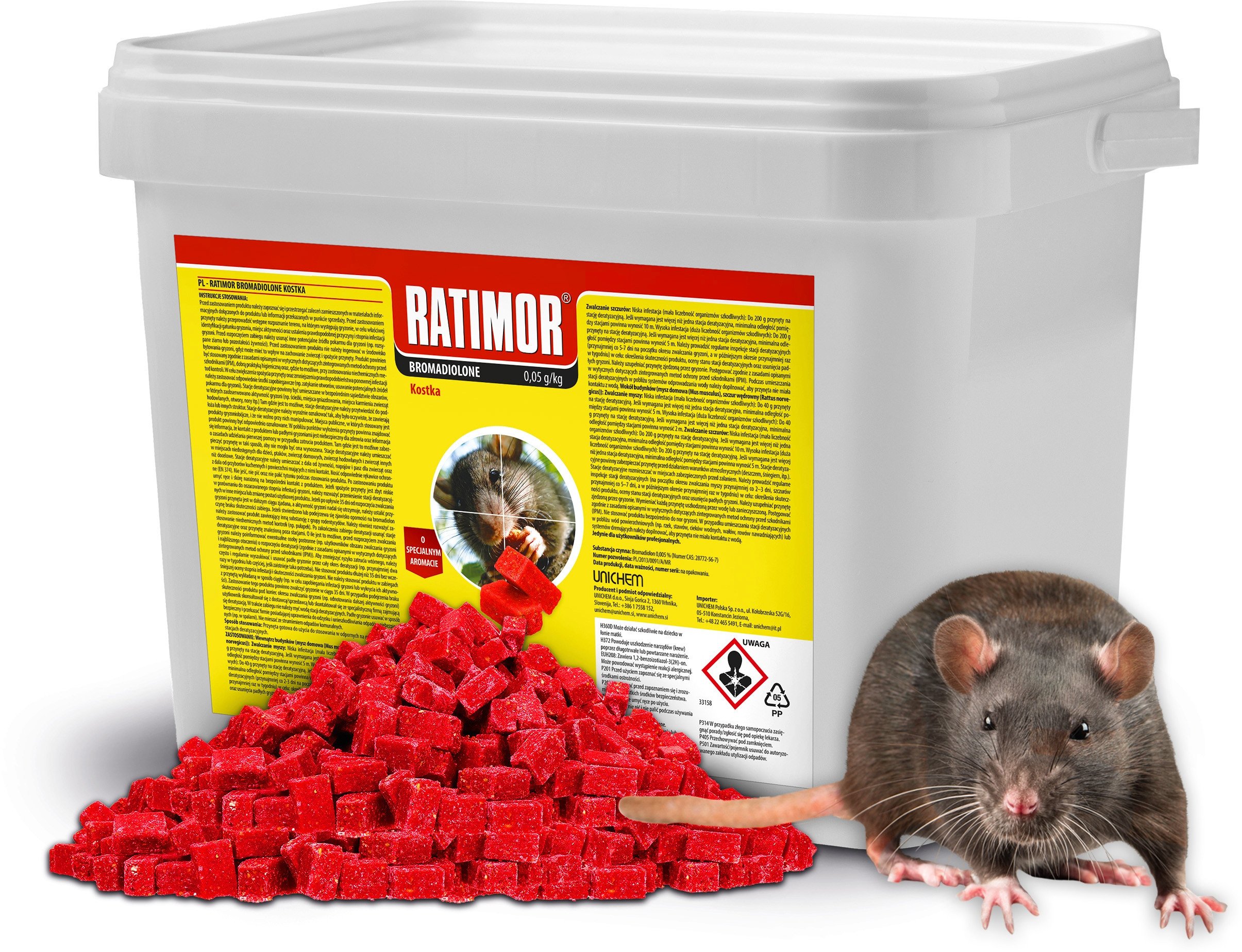 Trutka na Myszy i Szczury Mała Czerwona Kostka Bromadiolone 4,5kg Ratimor Trucizna Środek Gryzoniobójczy Przeciw Myszom Szczurom Gryzoniom