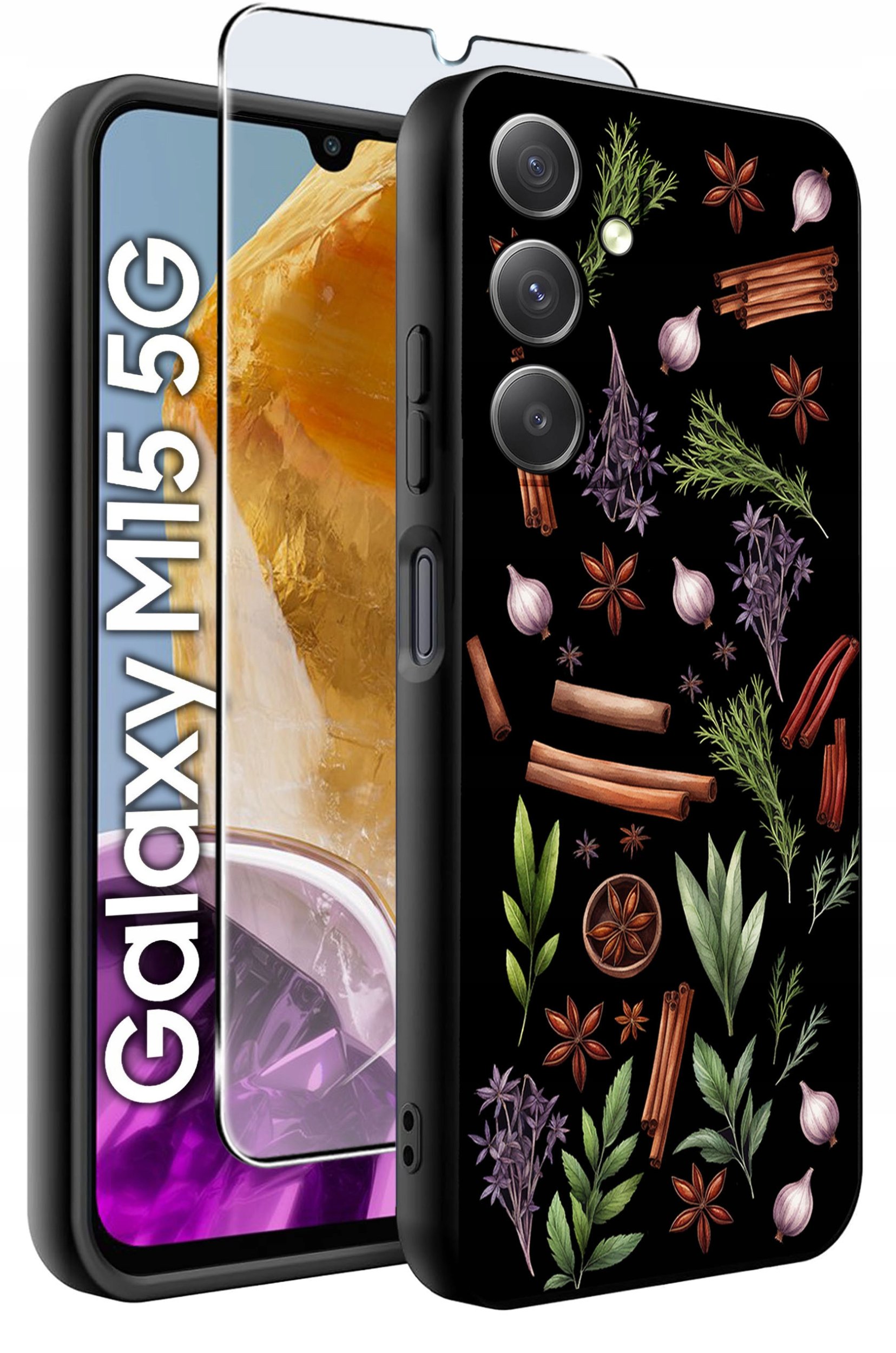 ETUI do Samsung M15 5G WZORY | SILIKONOWE MATT CASE + SZKŁO HARTOWANE 9H